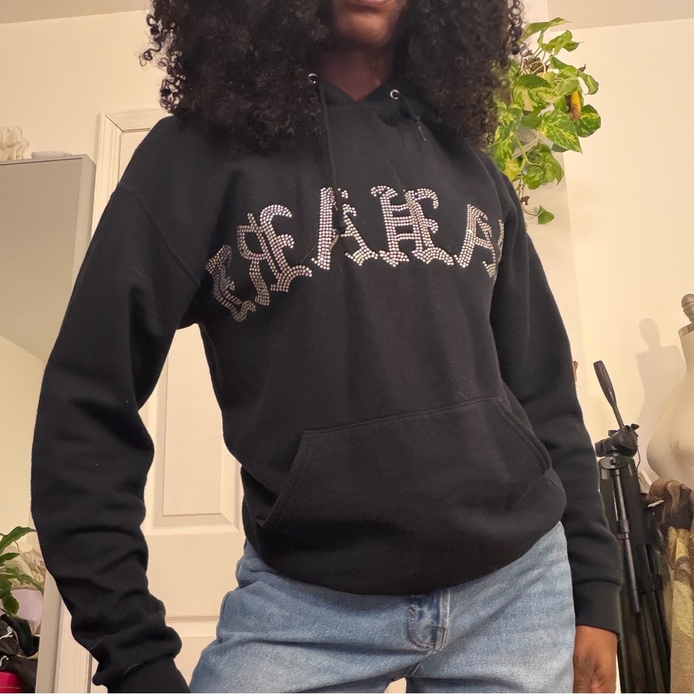 Black rhinestone Graphic Hoodie Sweater